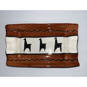 Hand Made Folk Art Pottery Signed Llama Ashtray Lima Peru Mint
